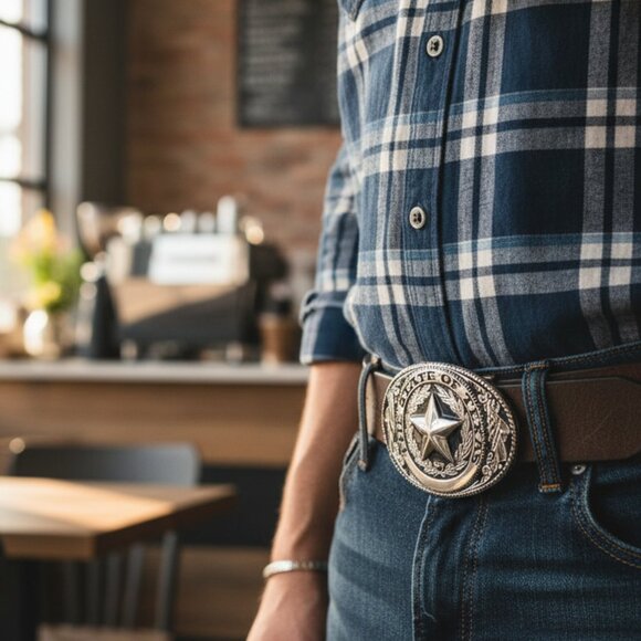 Men Women Silver Metal Belt Buckle Western Fashion Cowboy Texas State Lone Star - Picture 3 of 16
